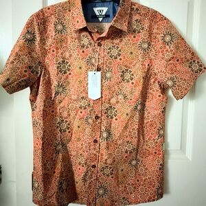 VISSLA Men's Casual Floral Button Down Shirt - Orange and Brown